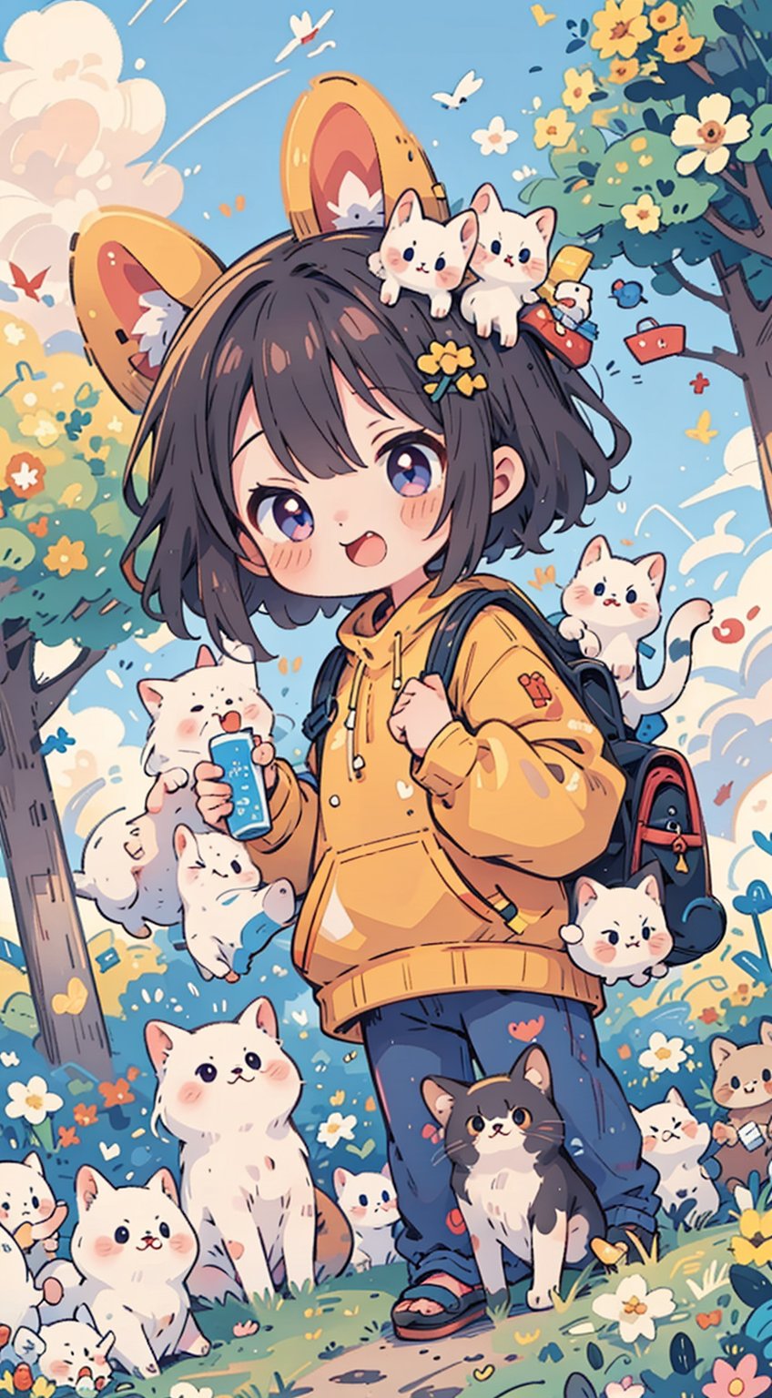 ((anime chibi style)), masterpiece, highly detailed, 16K, HD, cute with adorable eyes in the park, dynamic angle, depth of field,1girl,simplecats