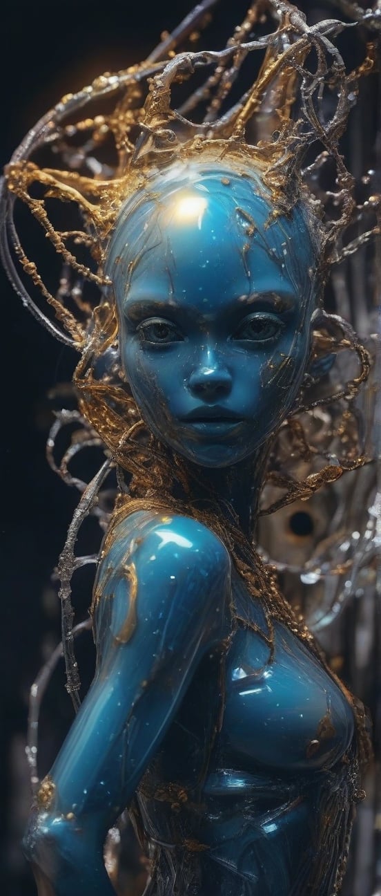 portrait style close up ghost child standing tall and proud in the style of blown glass beautiful portrait dark skin face...