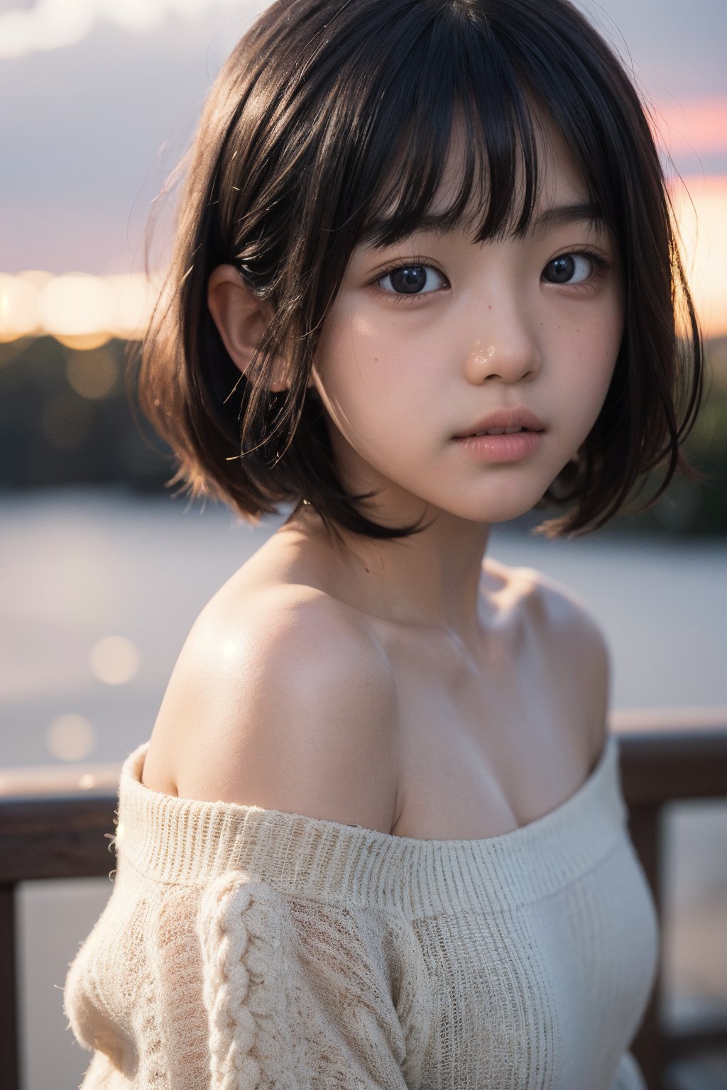 主：(Misty woods under sunset),  視：(((face photo))),  人：1litte 1kid 7yo gril by 萬仔53 on Tensor.Art