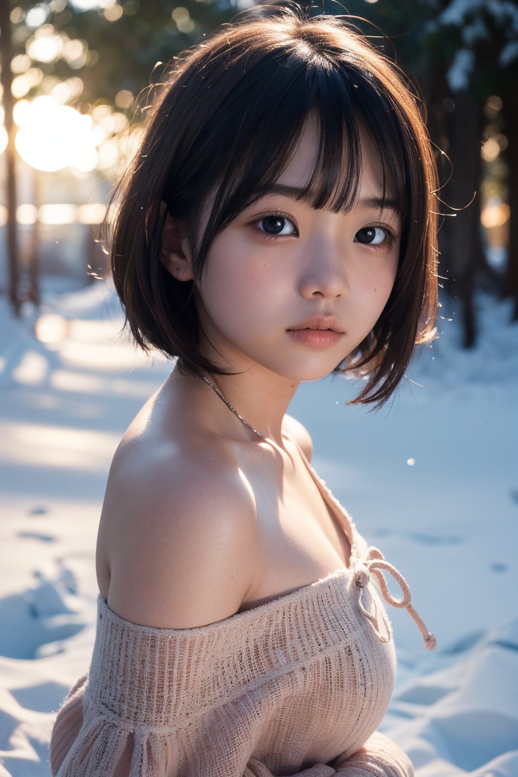主：(Misty woods under sunset),  視：(((face photo))),  人：1litte 1kid 7yo gril by 萬仔53 on Tensor.Art