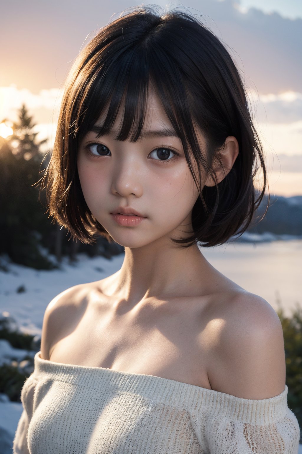 主：(Misty woods under sunset),  視：(((face photo))),  人：1litte 1kid 7yo gril by 萬仔53 on Tensor.Art