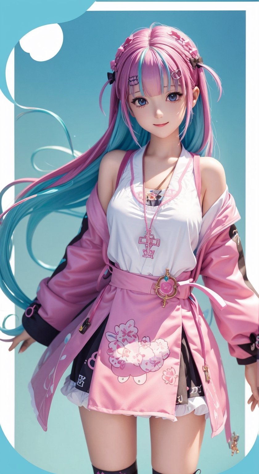 high quality, cute , style cartoon, cute minato Aqua colorful, Detailed illustration of a woman with Minato Aqua style outfit,, awesome full color, ,Realism,1 girl,more detail,,Minato Aqua