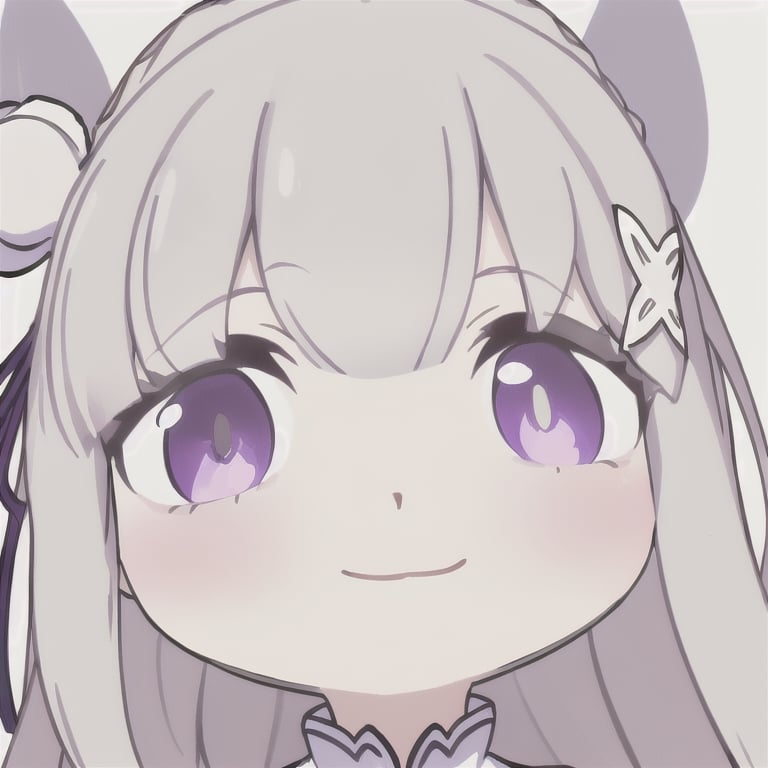 masterpiece, best quality, light smile, close-up, white background,white hair,purple_eyes ,chibi style,phemilia