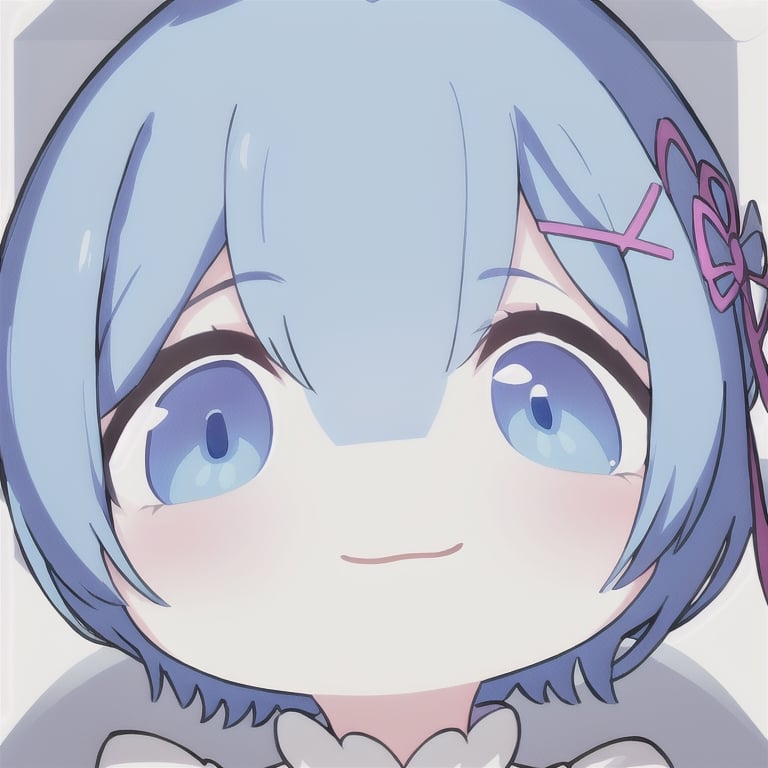 masterpiece, best quality, light smile, close-up, white background,blue hair,blue_eyes ,chibi style,rem