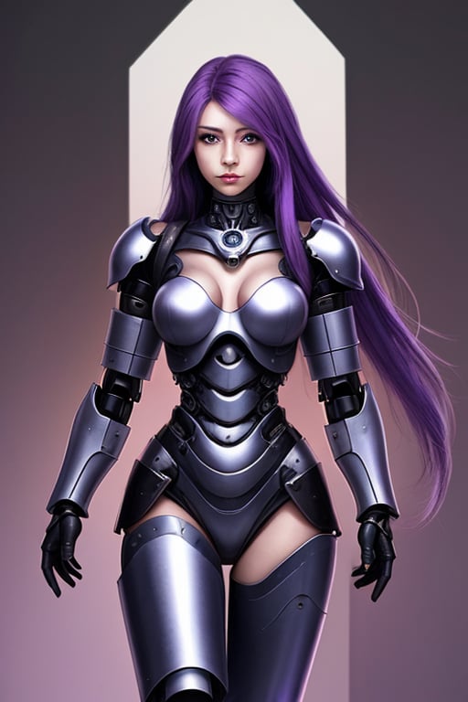 female crystal cyborg. leather armour. long flowing purple hair. by XenWydic on Tensor.Art