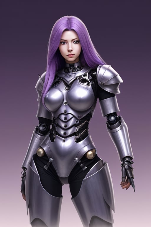 female crystal cyborg. leather armour. long flowing purple hair. by XenWydic on Tensor.Art