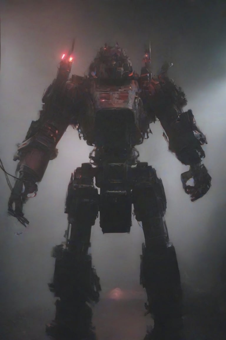 a mecha men tomando una ducha en dutch angle photo silhouette in a greasy factory machinery with red lights piercing the dense fog, low light, dark mode