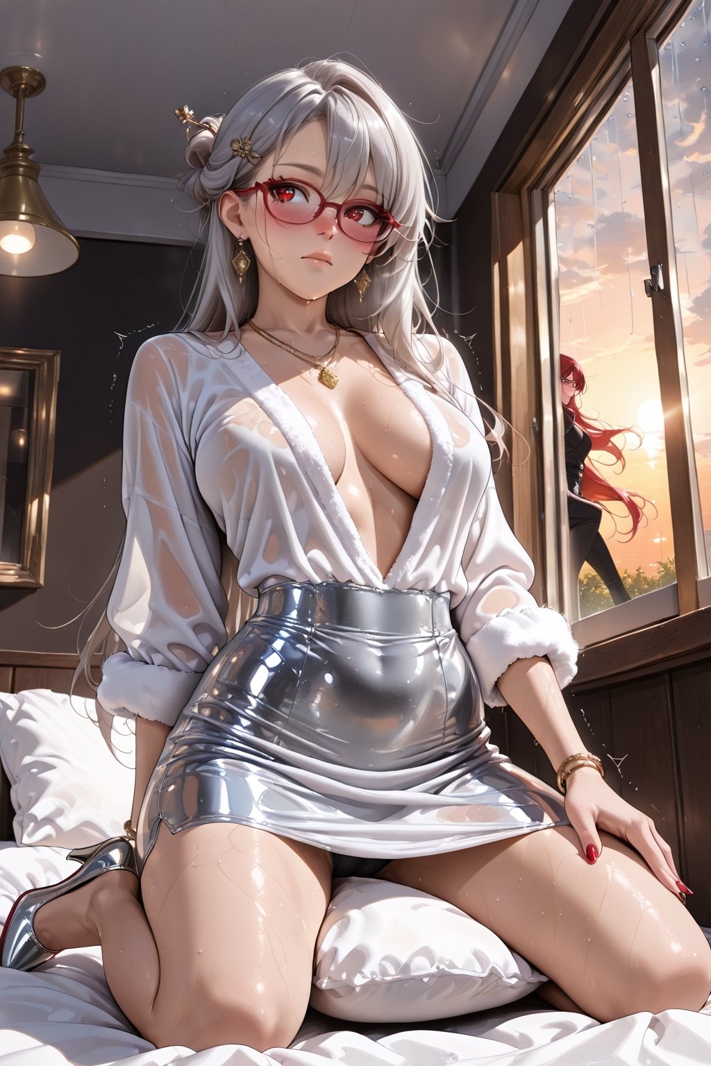 ((Extremely detailed and complex realistic setting,  minimal visible details on character and environment,  soft ambient l...