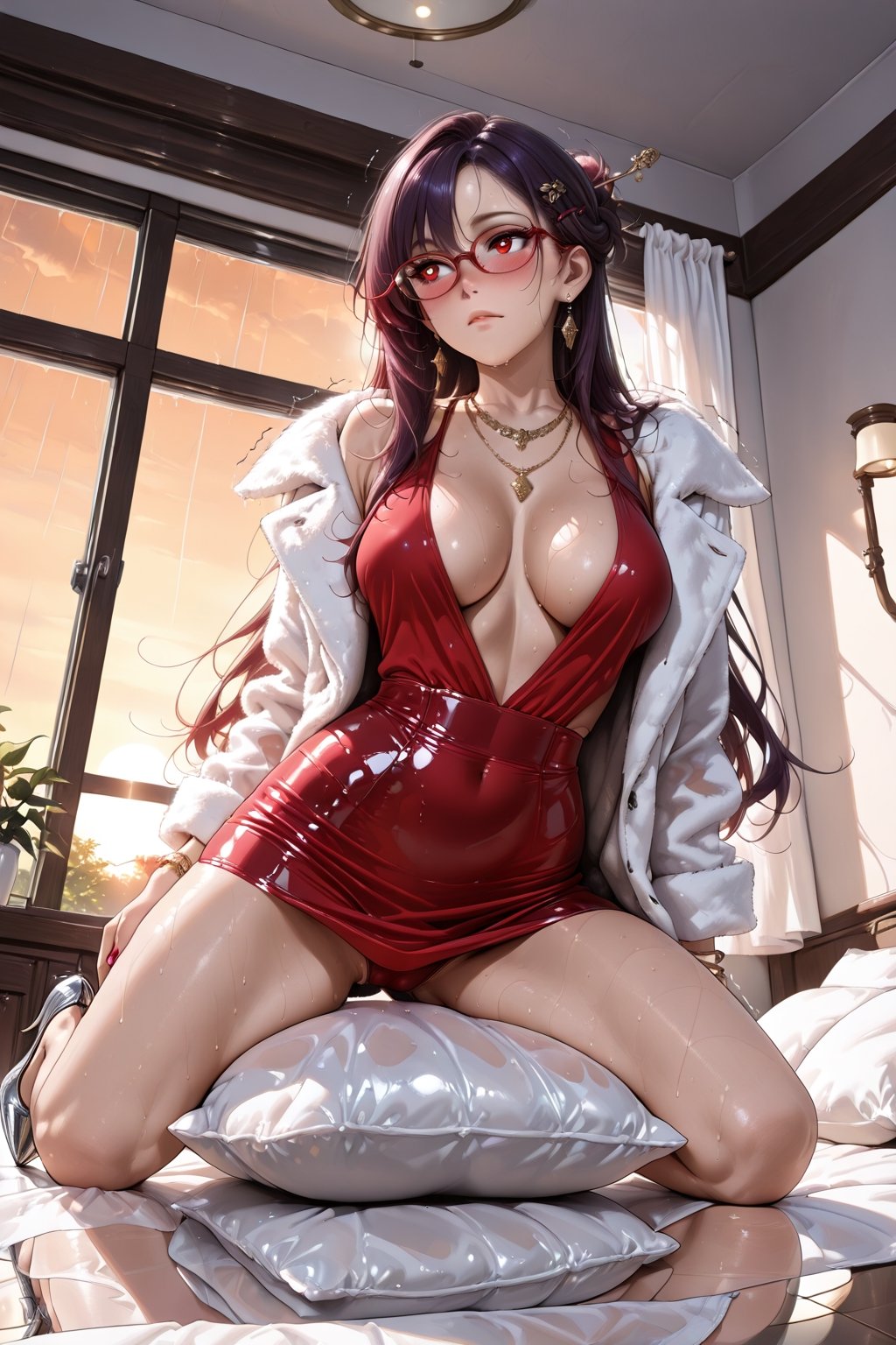 ((Extremely detailed and complex realistic setting,  minimal visible details on character and environment,  soft ambient l...