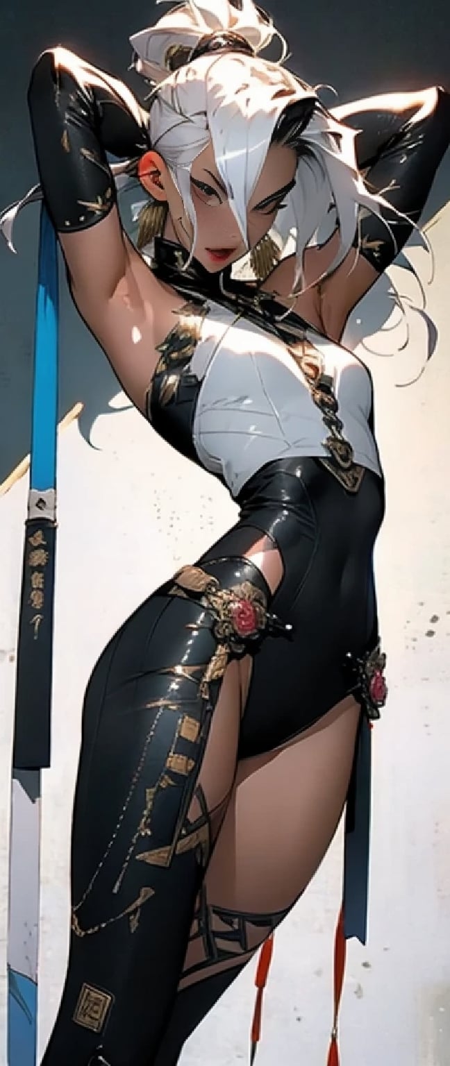 In a mystically-lit mountainside shrouded in mist,  a warrior stands resolute,  sword in hand by Nocturnal Wasabi on Tenso...
