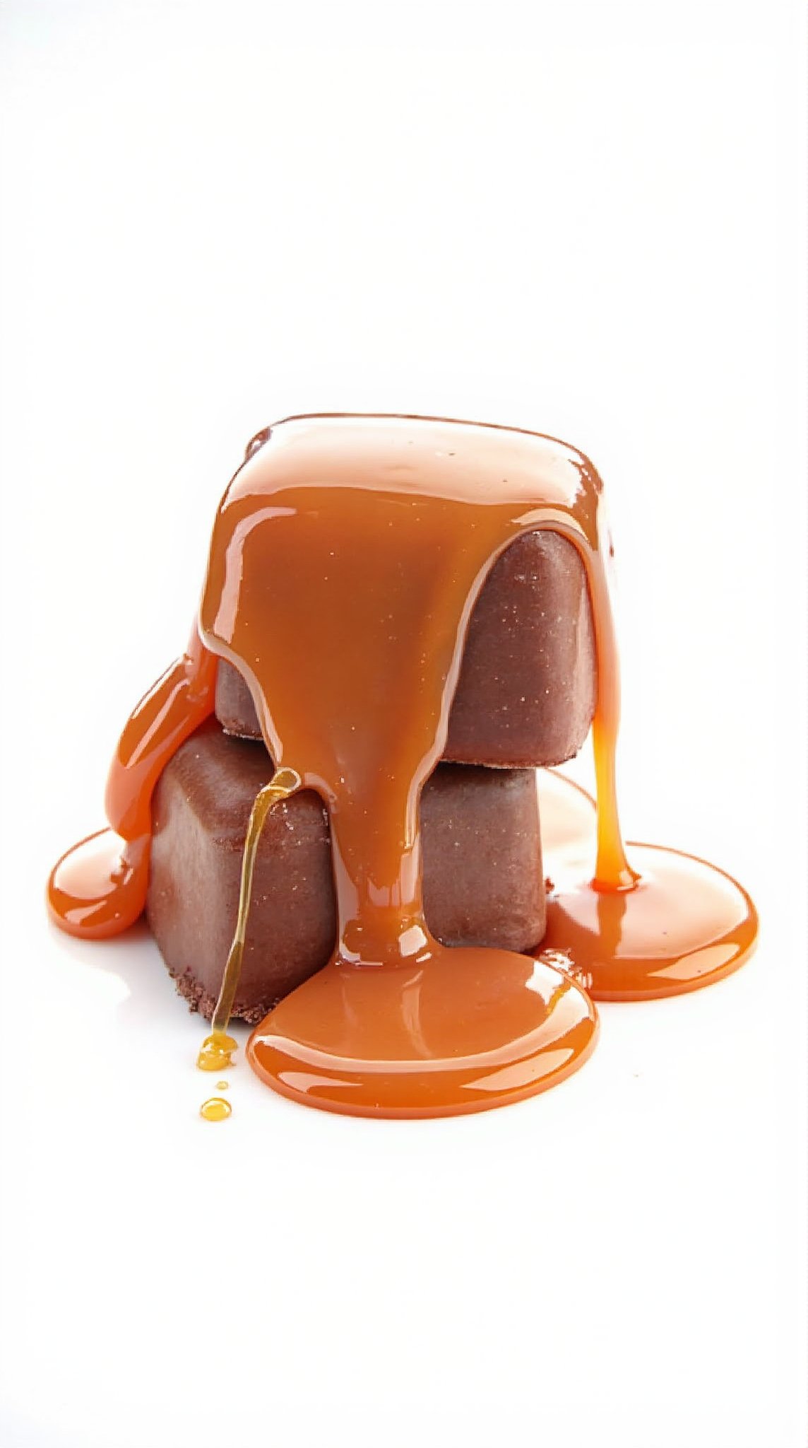 A still-life photograph of a Chocolate Toffee drizzled with caramel sauce, smothered in melted chocolate, and topped with honey. The camera captures the textures of the gooey, drippy elements: melted wax forms intricate patterns, while honey flows like liquid gold. The rugged, glossy surface of the toffee provides a striking contrast. In the background, some chocolate sauce has formed a pool, reflecting the eerie atmosphere.