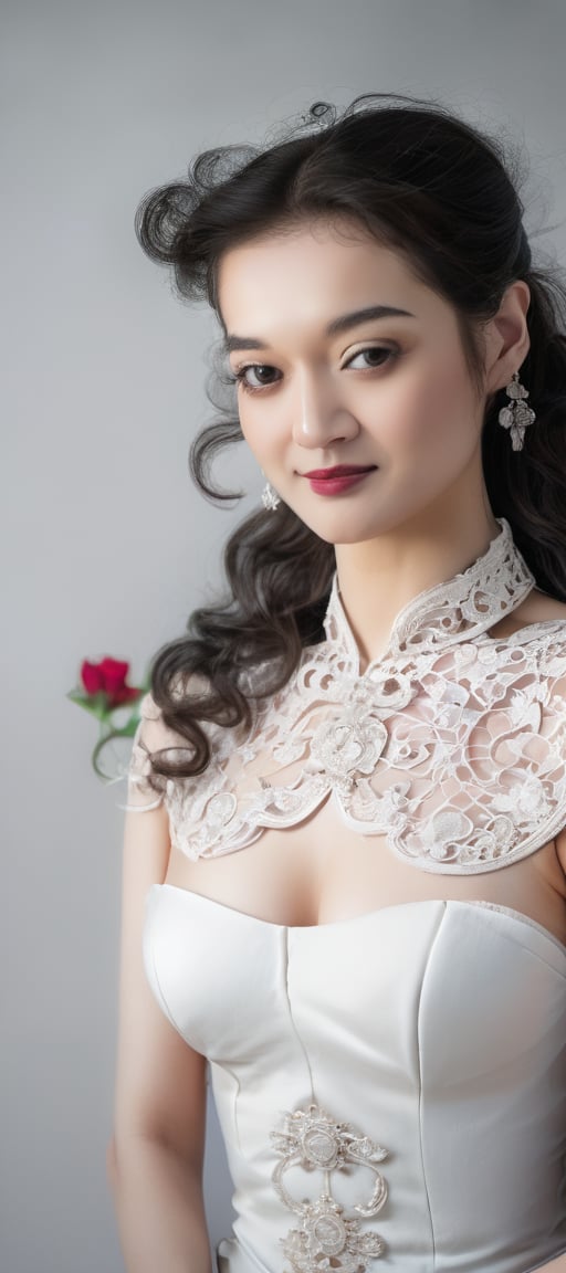 ((masterpiece, best quality)), (((best quality, 64K, high resolution, masterpiece: 1.3))), 1 woman, solo, 26 year old , ((slim hourglass figure)), (upper_body:1.4) hyper realistic, 8k, award winning digital art, princess in pure white lacey chinese chensam pose in a white background ((hi-key photography))(((close-up:1.3))), Yoshitaka Amano style,greg rutkowski,, pastel color, muted color, C_pen_v1, (((perfect eyes))), (((looking_at_viewer))), (r4w photo), (huge soft lighting), CLOSEUP