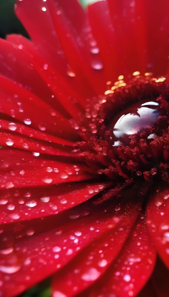 a macro photography. a close up of a red flower with water droplets on it, red flower, crimson rain sought flower, hd macro photographs, amazing depth, deeply detailed, macro photography 8k, breathtaking detail, detailed hd, detailed droplets, dew, deeply hyperdetailed, beautiful macro close-up imagery, beautiful wallpaper, hd wallpaper, hd macro photograph, fine details. red
