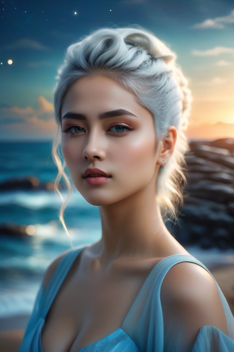 ultra Transparent 8k hd A realistic a beautiful Princes pretty girl of agartha portrait , a 20 year old woman princes, ligth_grey_hair, (hi-top fade:1.3), dark theme, soothing tones, muted colors, high contrast, (natural skin texture, hyperrealism, soft light, sharp),chinatsumura,Detailedface, 
at the beach perpect detailed beautiful white body , big tits, big breast, beautiful elligant gown, it must be very beautiful and stars in the sky and full moon shining on the ocean. beauitiful plain in the sidewalk,a perfect higly sharp ultra vivid color, 8d render, 8k photograph, photoreal details, prehistoric fantasy, with a sky_blue_light_white color. higly ultra color, 8d render, 
8k photograph, photoreal details, prehistoric fantasy, with a skycyan_light_white color. 