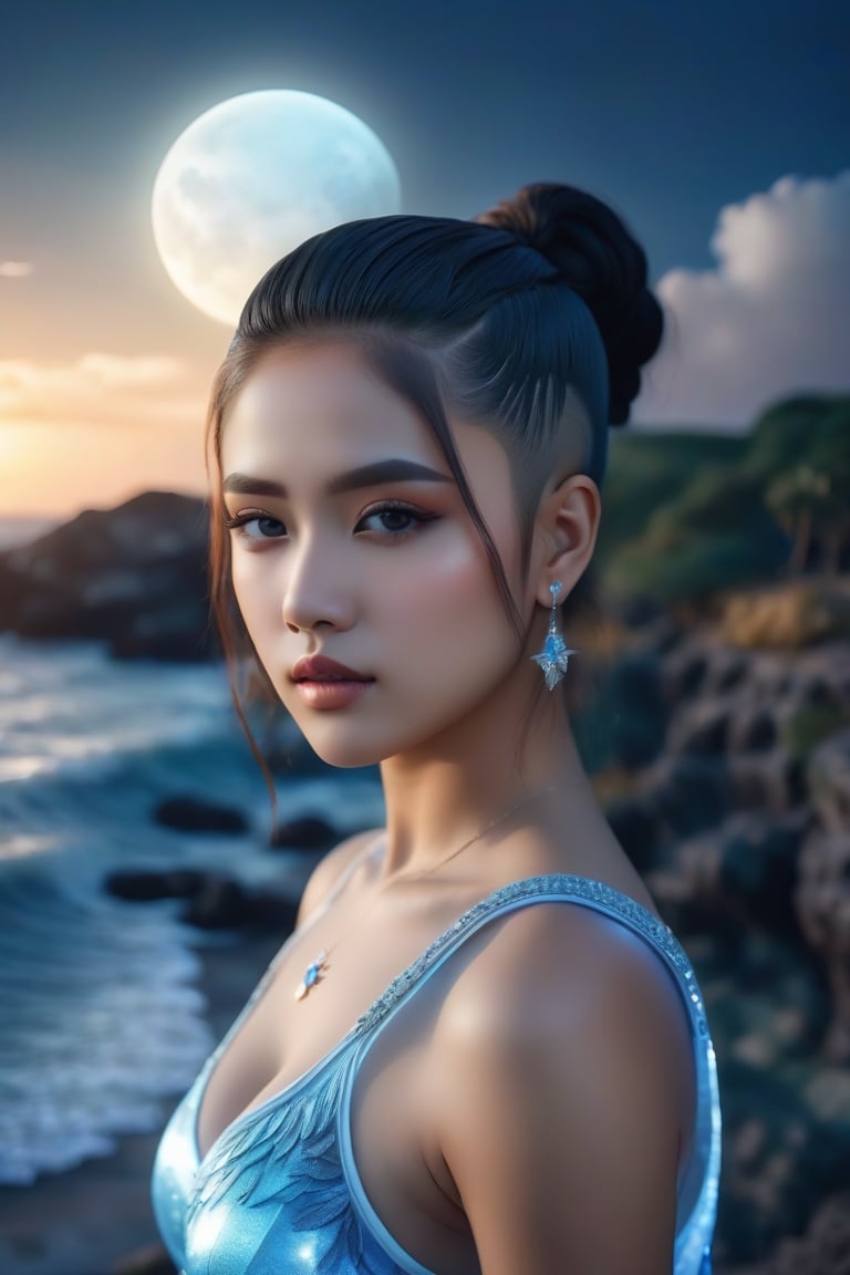 ultra Transparent 8k hd A realistic a beautiful Princes pretty girl of agartha portrait , a 20 yo woman, long bobcut hair, (hi-top fade:1.3), dark theme, soothing tones, muted colors, high contrast, (natural skin texture, hyperrealism, soft light, sharp),chinatsumura,Detailedface, 
at the beach perpect detailed beautiful white body , big tits, big breast, beautiful elligant gown, it must be very beautiful and stars in the sky and full moon shining on the ocean. beauitiful plain in the sidewalk,a perfect higly sharp ultra vivid color, 8d render, 8k photograph, photoreal details, prehistoric fantasy, with a sky_blue_light_white color. higly ultra color, 8d render, 
8k photograph, photoreal details, prehistoric fantasy, with a skycyan_light_white color. 