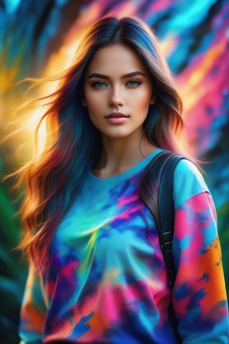 female, beautiful face, long hair, wearing jeans, fashionable, realisitc, art style, vibrant, colours, detailed, graphically enhanced, photorealistic, portrait, lighting, ,highres
a perfect higly sharp ultra vivid color, 8d render, 8k photograph, photoreal details, prehistoric fantasy, with a sky_cyan_light_white color. 