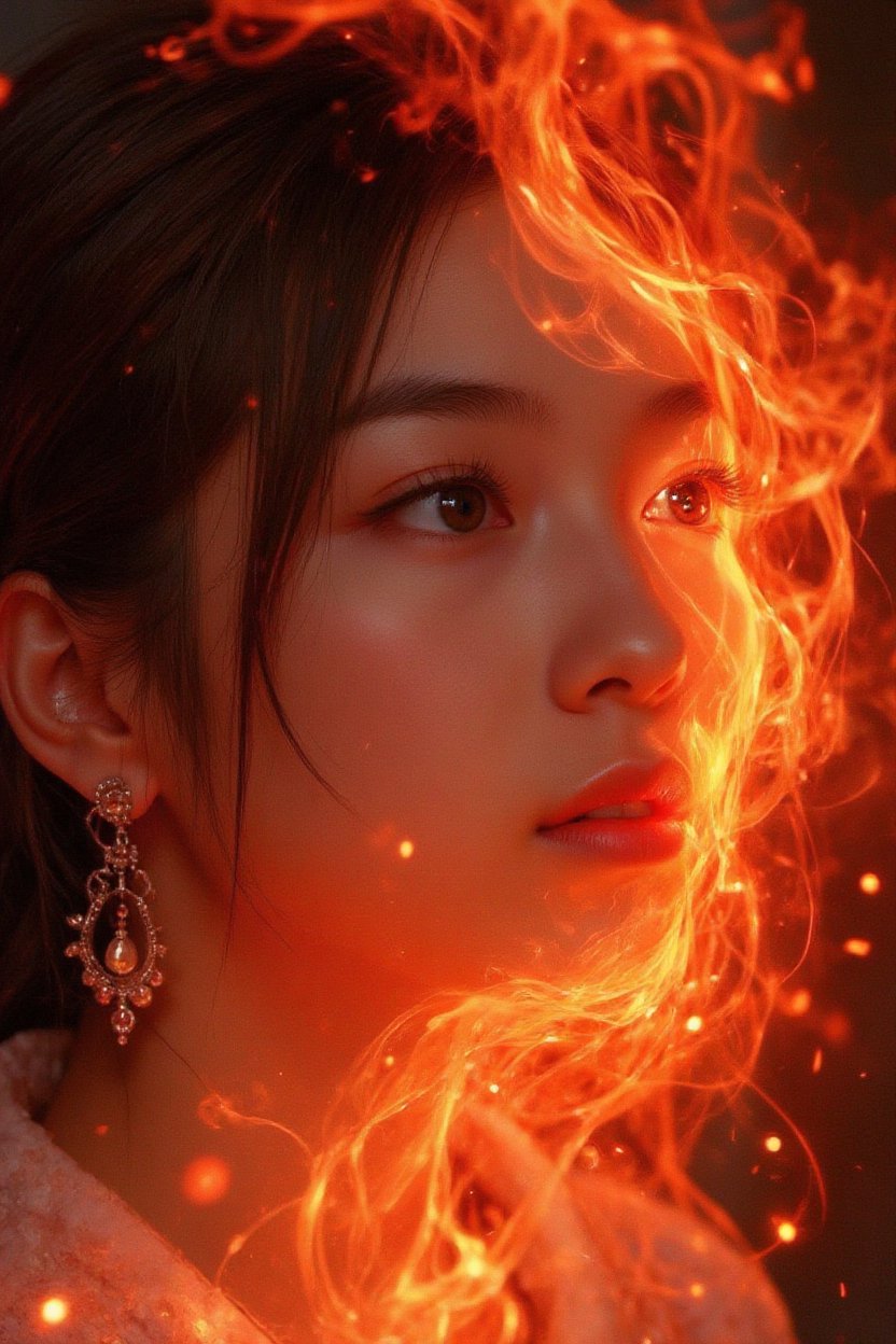 "legendary fire goddess",  dreamlike and surreal style,  Huge fiery red hair turns into flames by AI-Fantasy on Tensor.Art