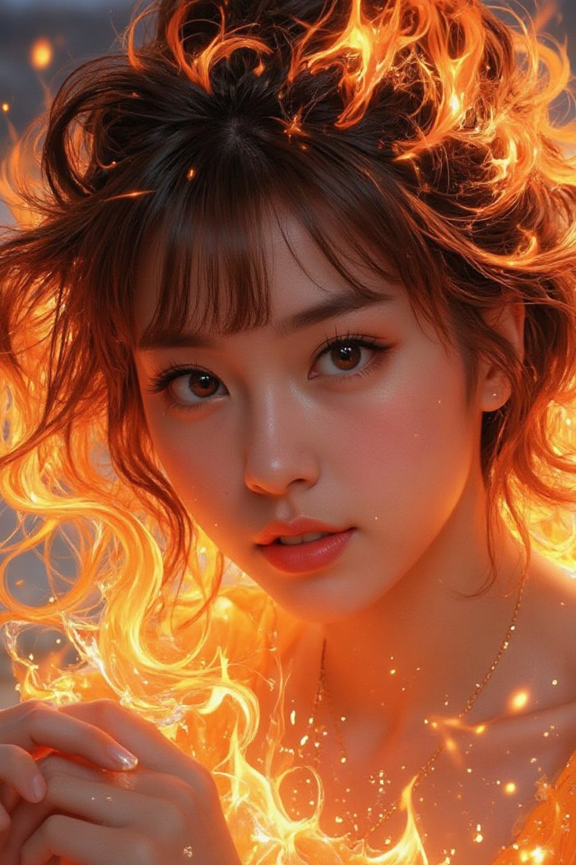 "legendary fire goddess",  dreamlike and surreal style,  huge flaming hair by AI-Fantasy on Tensor.Art