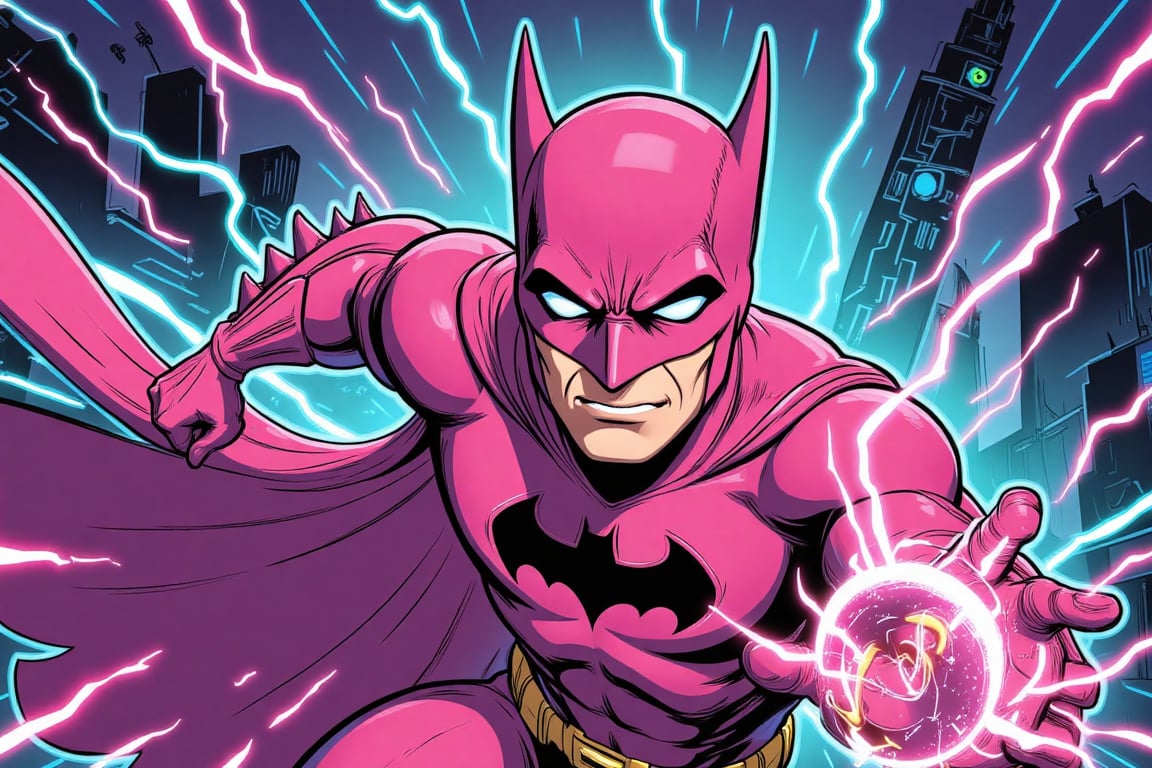 scientist in a pink batman costume, dutschy