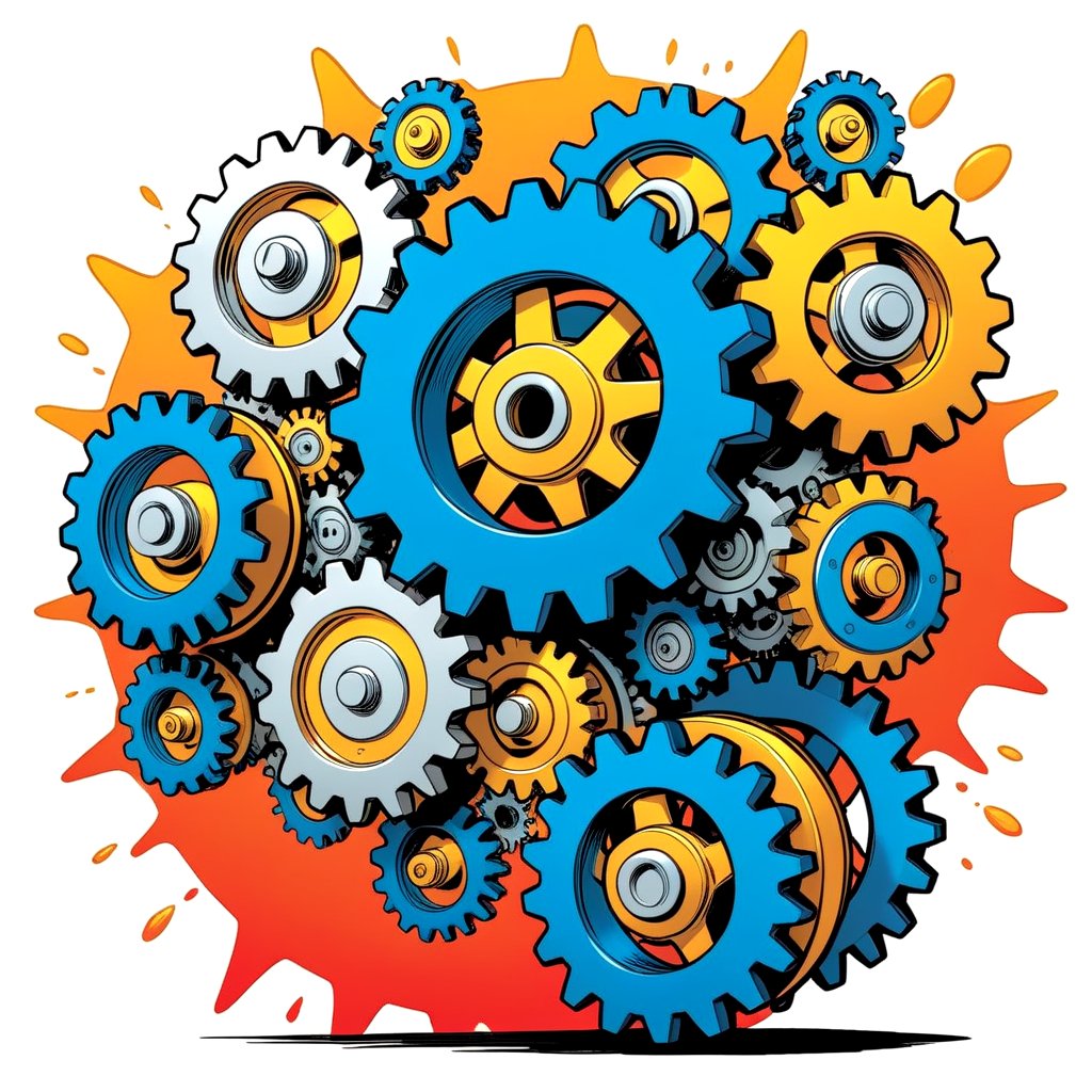 comic book illustration, gears with 3 wheels, white background ,comic art, graphic novel art, vibrant, highly detailed,3D,T-shirt design,illustration