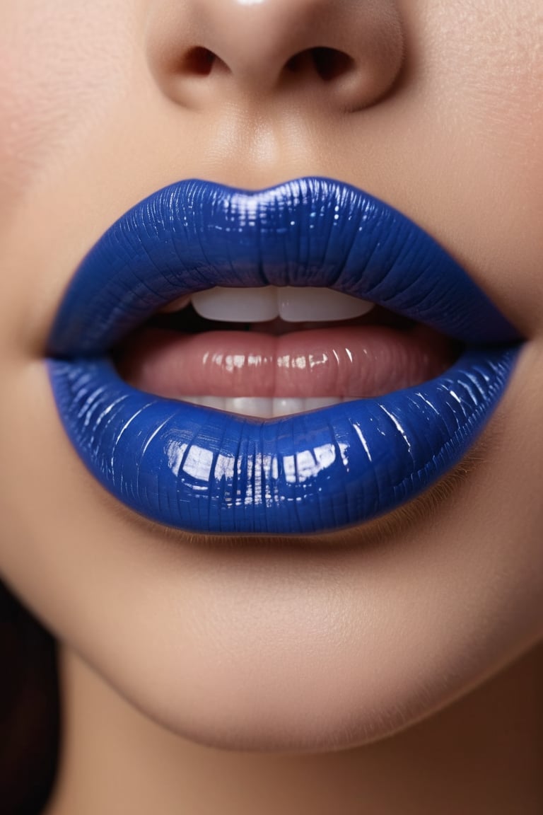 8K, UHD,  macro view, perspective. ultra-detailed, photo-realistic, (female lips:1.1) realistic skin texture and natural skintone, pores, cinematic, crop lips only, beautiful. random blue lipstick colour