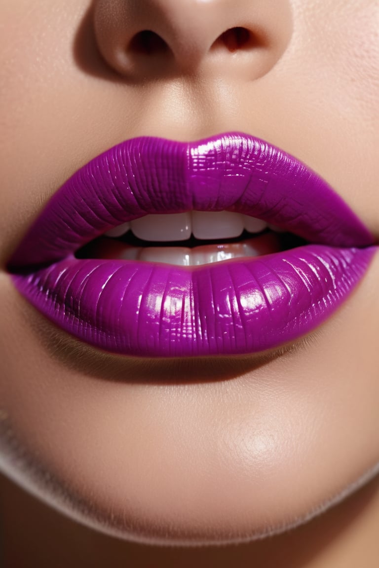 8K, UHD,  macro view, perspective. ultra-detailed, photo-realistic, (female lips:1.1) realistic skin texture and natural skintone, pores, cinematic, crop lips only, beautiful. violet lipstick colour