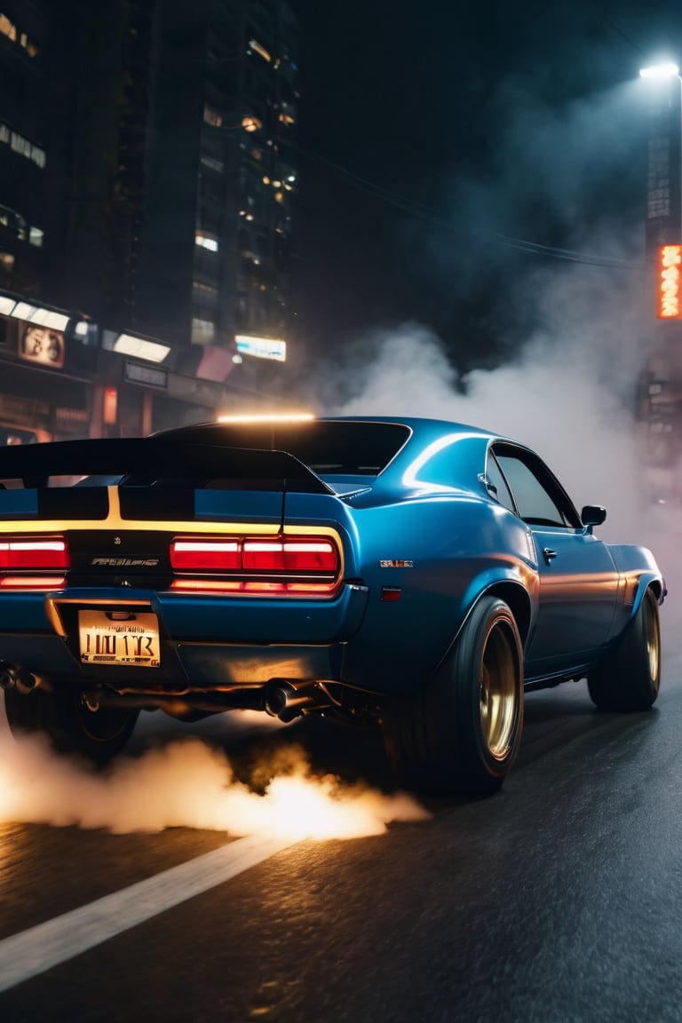 8K, UHD, first-person low-angle perspective, panoramic, photo-realistic, cinematic, destopian lighting, dark atmosphere, japanese fast and furious. muscle cars, driver pretty girls, speed chase, smoke, mist