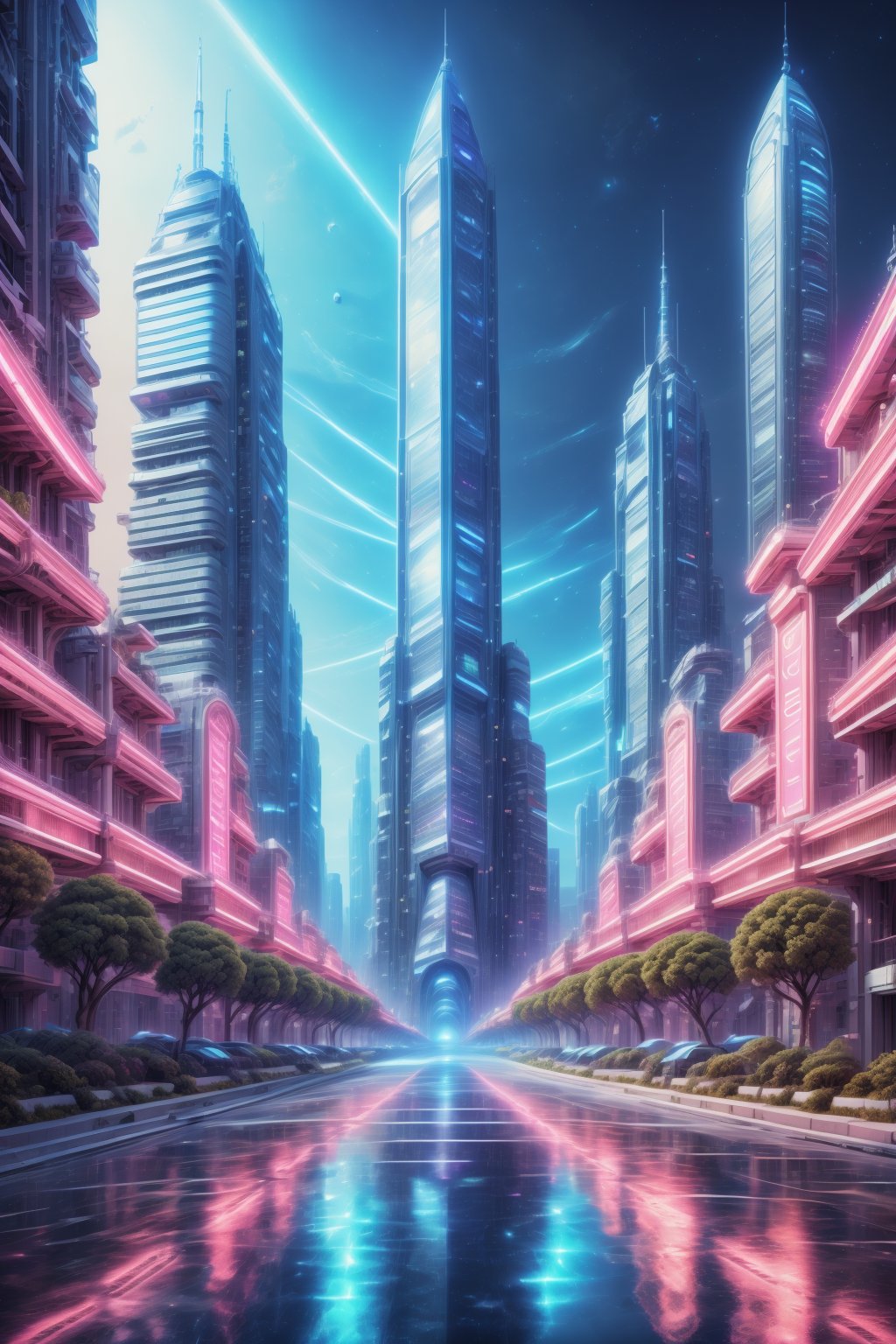 City in the Year 4000, future city, Cyberpunk Style, 4k, Ultra High, ultra realistic, (masterpice), best quality, high quality, high detailed,Neon Light, ,neon background,neonnightKA,Indoor,DonMR0s30rd3r