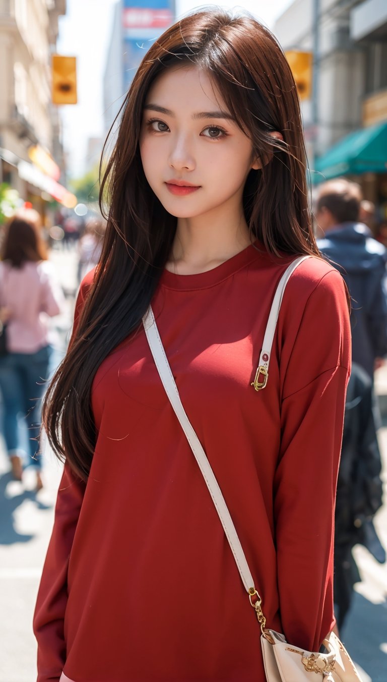 beautiful asian girl in street, professional photography, depth in field, high quality 