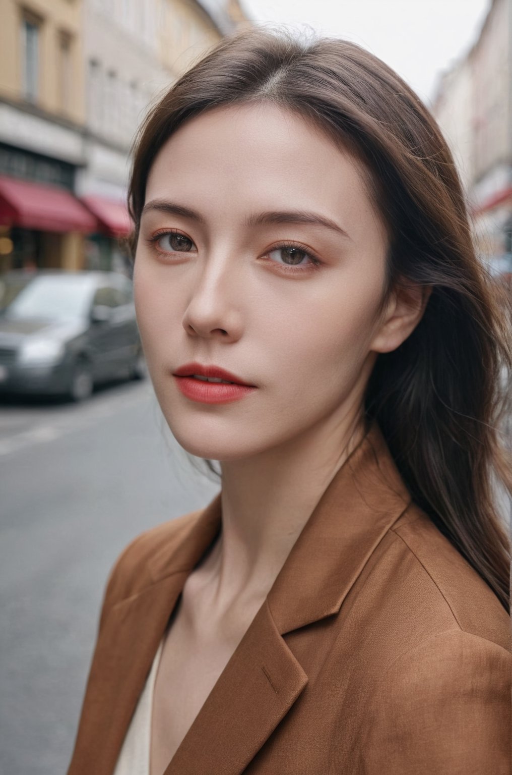 cinematic film still Mid-shot portrait of a beautiful ((woman)) in his 30s with perfect skin, candid street portrait in the style of Martin Schoeller award winning, Sony a7R . 35mm photograph, film, bokeh, professional, 4k, highly detailed