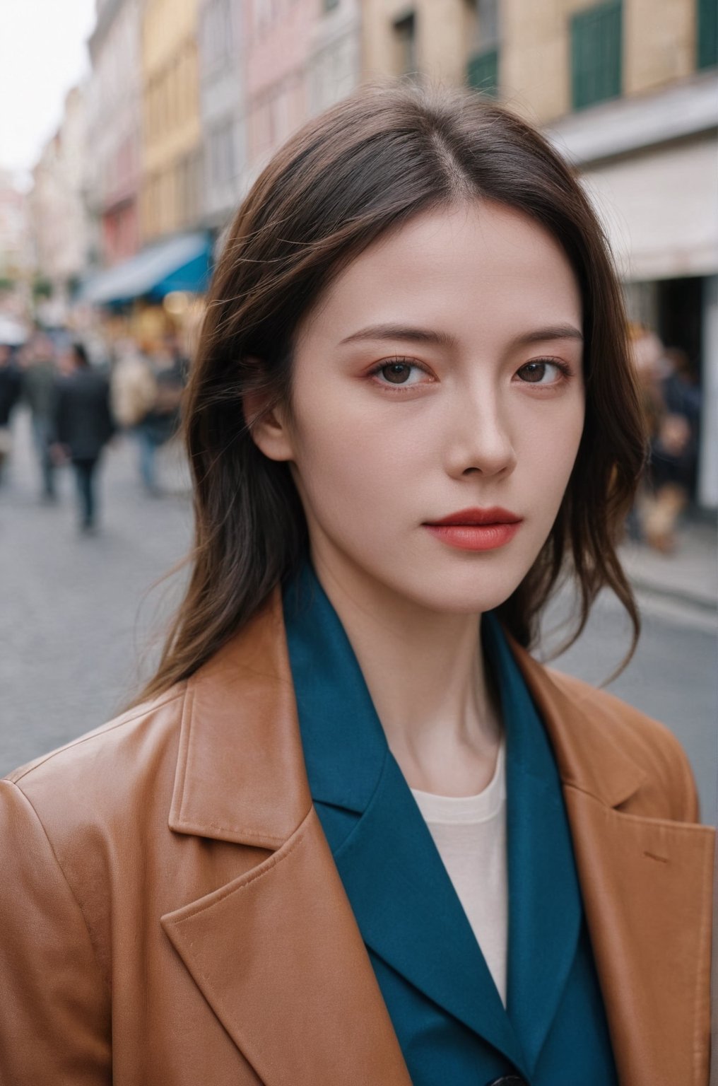 cinematic film still Mid-shot portrait of a beautiful ((woman)) in his 30s with perfect skin, candid street portrait in the style of Martin Schoeller award winning, Sony a7R . 35mm photograph, film, bokeh, professional, 4k, highly detailed