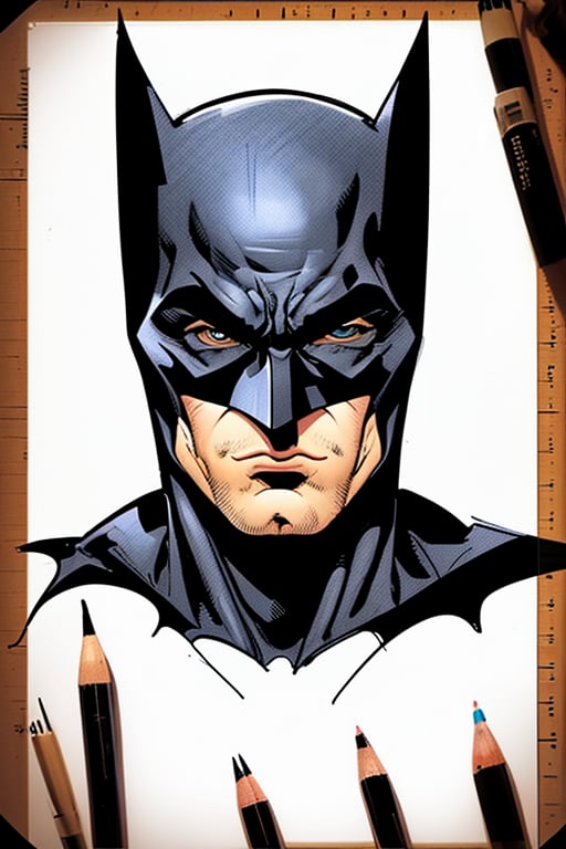 Batman face drawing with the style of Moebius