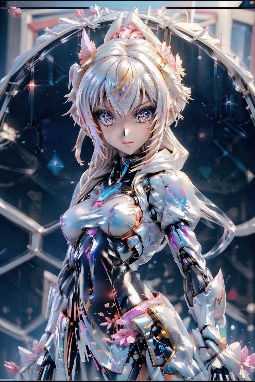 Dark aesthetic,  (tiny cute translucent polycarbonate sci-fi robots), polycarbonate plastic frame, stunning unreal engine render, intricate details,( robot girl), Oil Painting