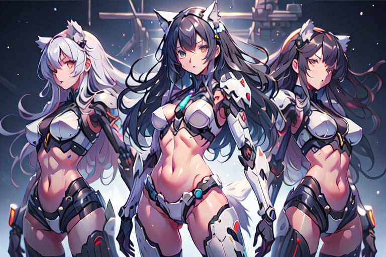 1girl,Wolf_girl, mecha_musume, bikini_armor, long_hair(black), black_hair, black_,mecha_girl_figure, Energy light particle mecha