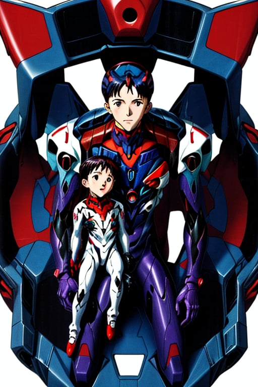 (multiple_views,  (1boy)) Shinji ikari piloting eva01(evangelion mecha) as a baby. Baby Shinji is seen in the cockpit in h...