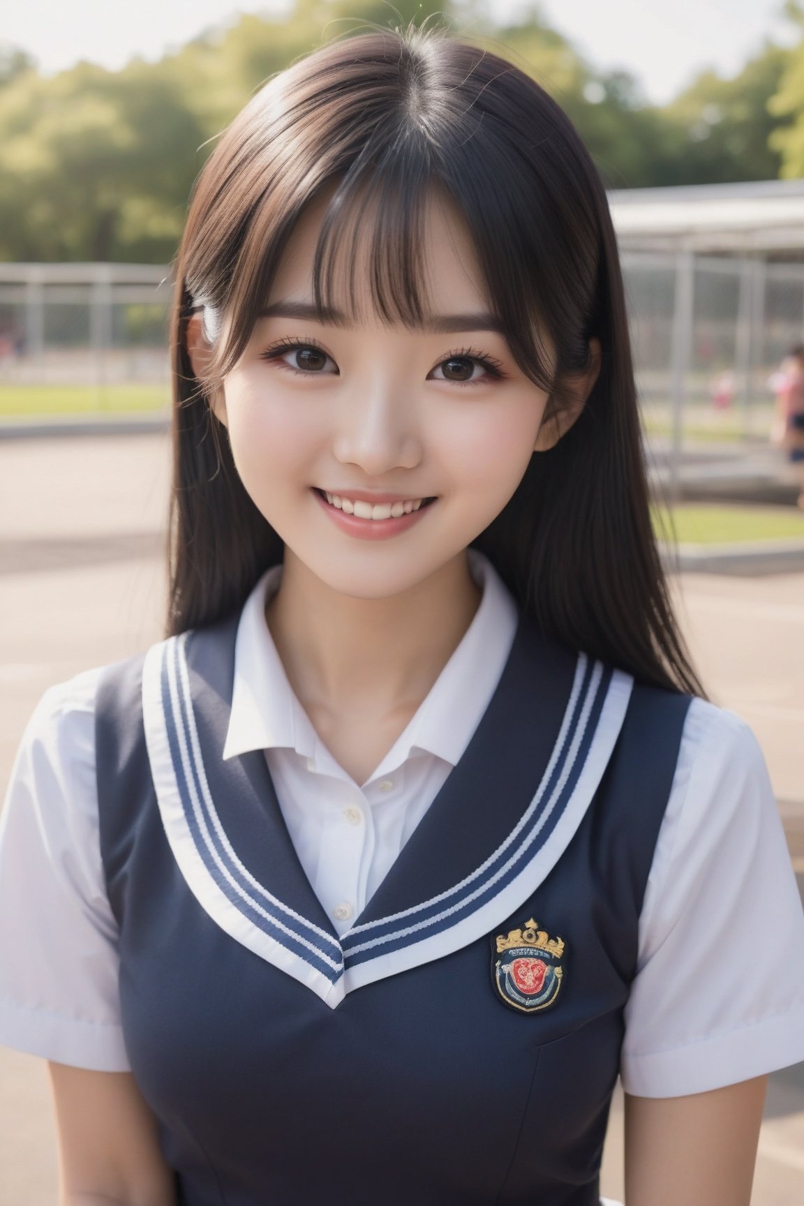 Shot on iPhone 15 natural lighting Clear and sharp focus long black hair smiling black eyes long eyelashes cute asian girl...