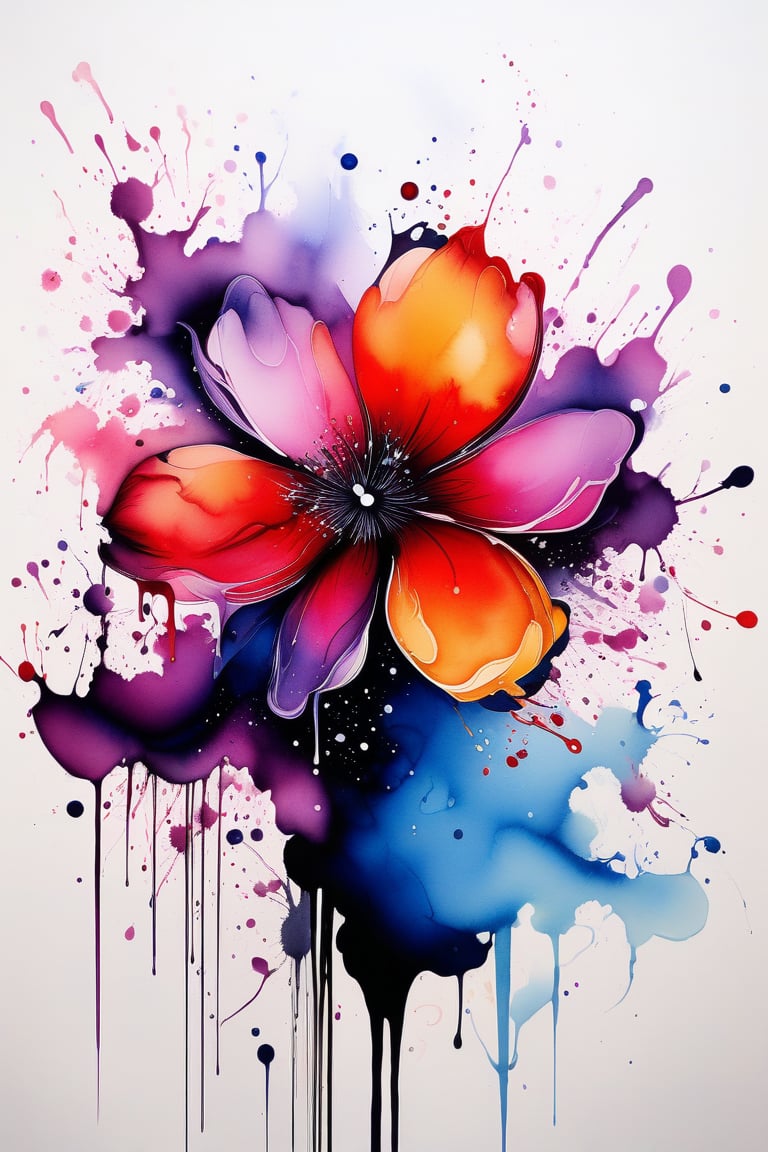 abstract image representing an ink flower, masterpiece quality, ink droplets, Ink art style