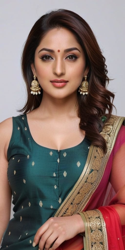 yami Gautam 25 year old ,  women,  Generate hyper realistic image of a beautiful (wearing black and golden salwar suit) by...