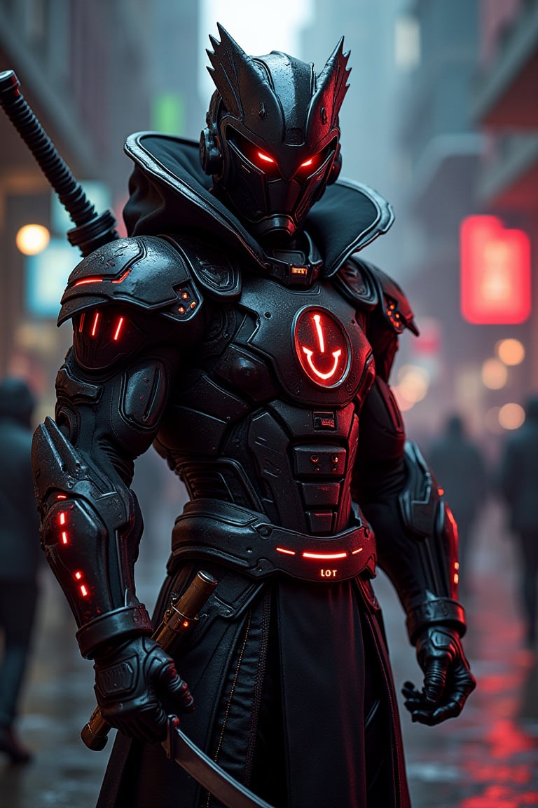 A Hi-Tech cyberpunk black wukong, Custom design, Mechanical screamers, shining body, glowing look, full shining suit, body, hues.,steampunk style,cyberpunk style,mecha, perfect custom Hi-Tech suit, holding sword, weapon master, Hi-Tech belt, muscular body suite
