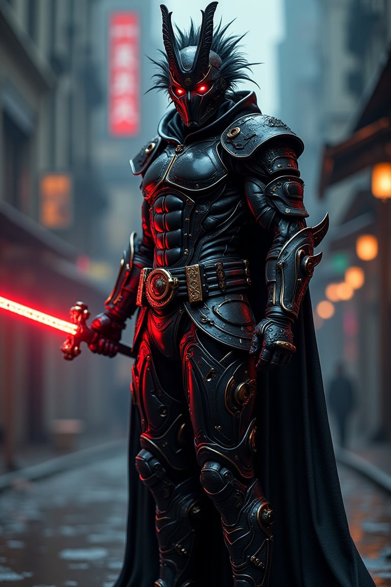 A Hi-Tech cyberpunk black wukong, Custom design, Mechanical screamers, shining body, glowing look, full shining suit, body, hues.,steampunk style,cyberpunk style,mecha, perfect custom Hi-Tech suit, holding sword, weapon master, Hi-Tech belt, muscular body suite
