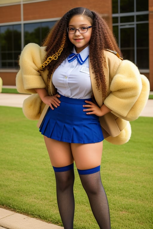 frizzy fluffy curly,  beauty teen,  schoolgirl in uniform by Dr. Estruendo on Tensor.Art