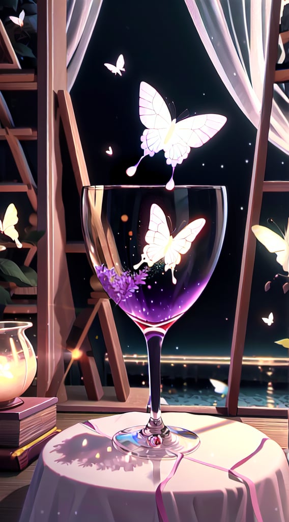 Butterfly,(masterpiece), (best quality), (ultra-detailed), (masterpiece), (best quality), (ultra-detailed), 4K resolution, High resolution, professionall quality, detailed picture, perfectly drawn objects,more prism, vibrant color,no people,wisteria,Jinsha,Transparent stardust,sakura,star,crystal garden,crystal flower,crystal city,crystal sea,crystal cave,lake,crystal shape, crystal thorn, crystal vine, glass thorn, glass Vine, Crystal Bush, Glass Bush,rose,cherry blossom tree,crystal lily,glass crystal,Butterfly,wine glass,diamond,flower on glass,no word, raining