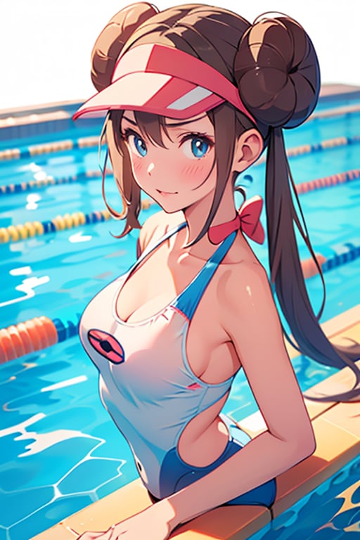 swimsuit , in public SWIMMING pool , ( embarrassed , shy ) , BREAK , score_9, score_8_up, score_7_up, score_6, score_5, score_4, ( masterpiece , ultra Detailed ) , Rosa_(Pokemon) Cute
