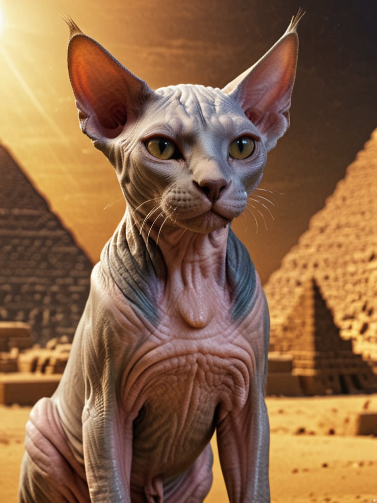 cinematic lighting,  movie style,  Highly detailed mysterious egyptian (sphynx cat) by user_709785131673601763 on Tensor.Art
