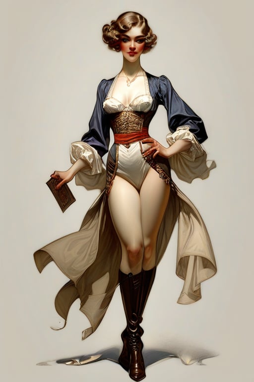 Dnd style, 2d illustration,  Dnd (female human), character, (full-body), dynamic pose, standing pose, HD, detailed, (perfect face), full view, UHD, masterpiece, neutral background, front view ( by painted by, Louis Icart, Valentin Serov), Coby Whitmore, Viktor Vasnetsov, Alois Arnegger Marquez, JC Leyendecker