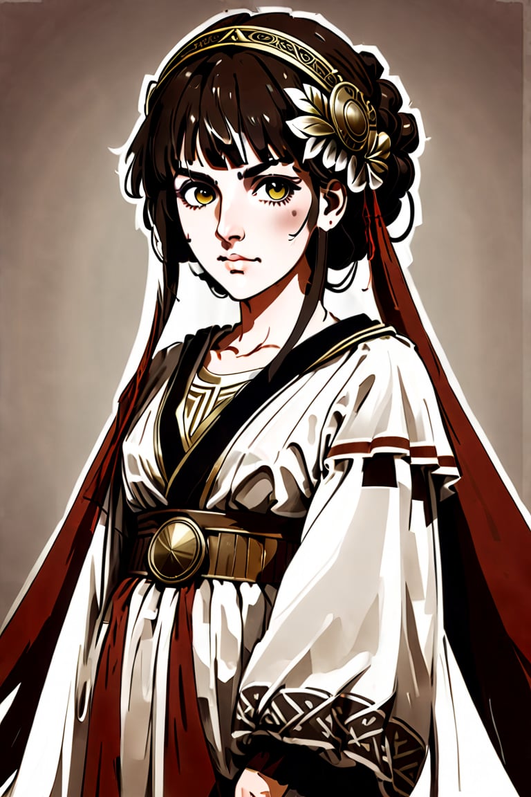  30-year-old ancient Greek woman dressed in historically accurate attire.,manga style