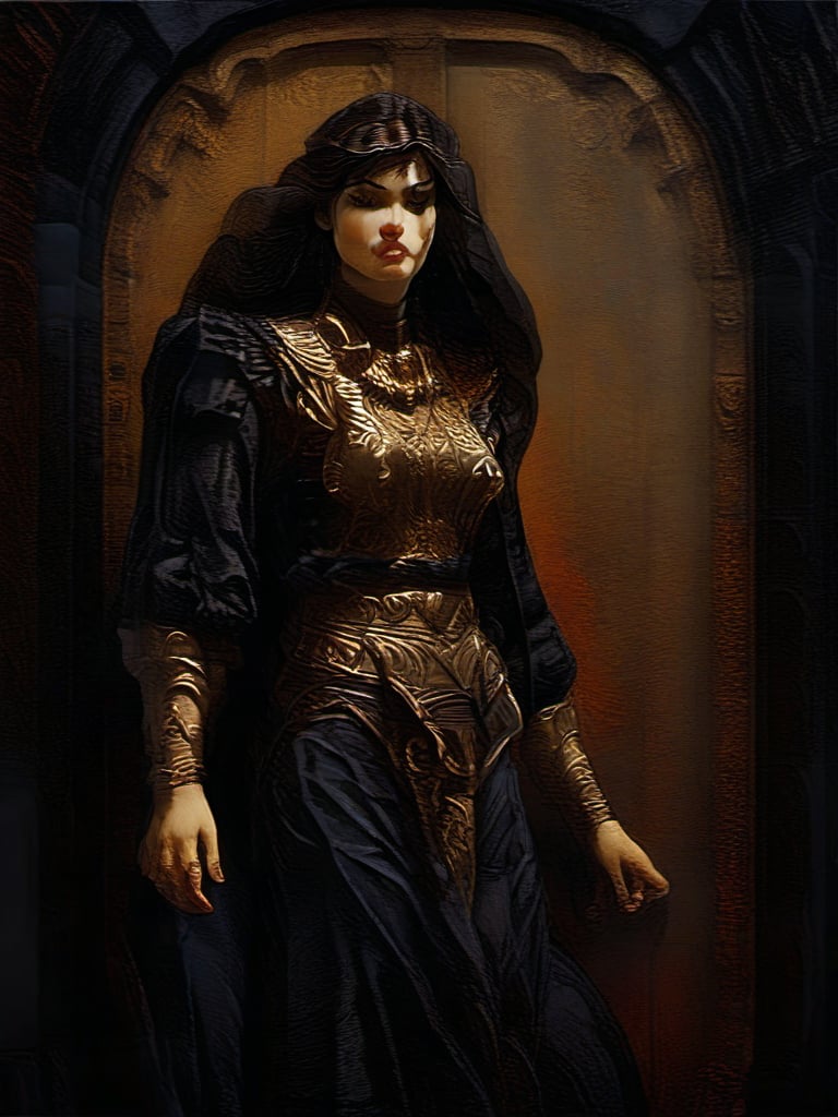 Dnd style, 2d illustration, Dnd female human, character, full-body, dynamic pose, standing ,HD, detailed perfect face, full view, UHD, masterpiece, neutral background, front view by painted by, Louis Icart, Valentin Serov, Coby Whitmore, Viktor Vasnetsov, Alois Arnegger Marquez, JC Leyendecker