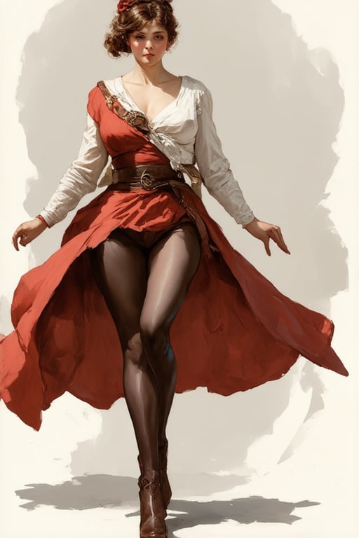 Dnd style, 2d illustration,  Dnd (female human), character, (full-body), dynamic pose, standing pose, HD, detailed, (perfect face), full view, UHD, masterpiece, neutral background, front view ( by painted by, Louis Icart, Valentin Serov), Coby Whitmore, Viktor Vasnetsov, Alois Arnegger Marquez, JC Leyendecker