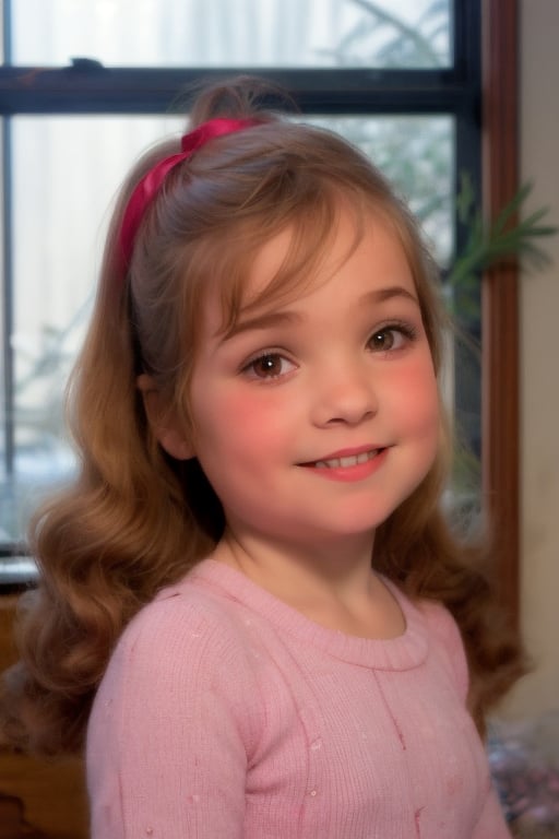 ((((little Girl)))),  A beautiful and cute girl,  next to a Christmas tree. She is smiling happily. with gifts next to her...