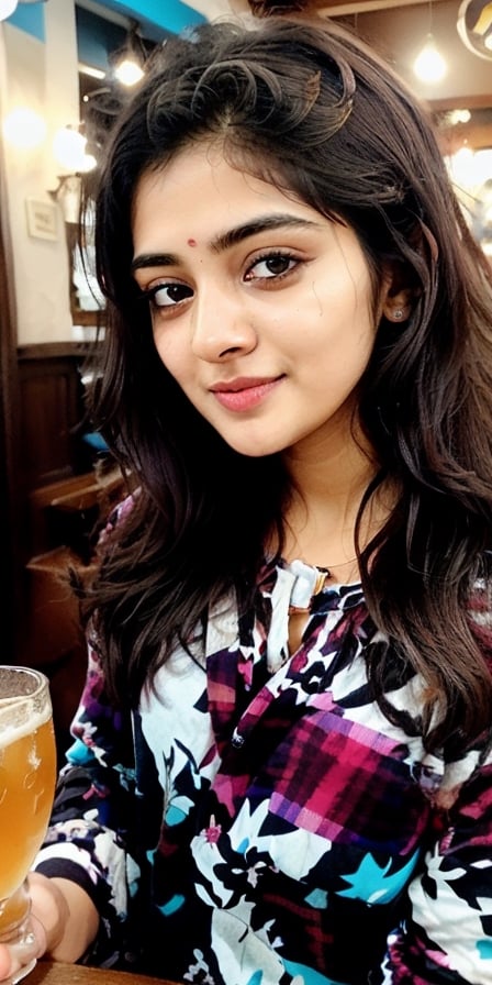 lovely cute young attractive indian teenage girl, village girl,  18 years old, cute, an Instagram model, long blonde_hair, colorful hair, winter, dacing in a pub, ,Indian